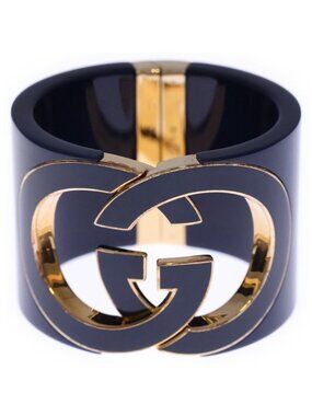 Gucci Interlocking Bangle Bracelet Blue Gold Plated